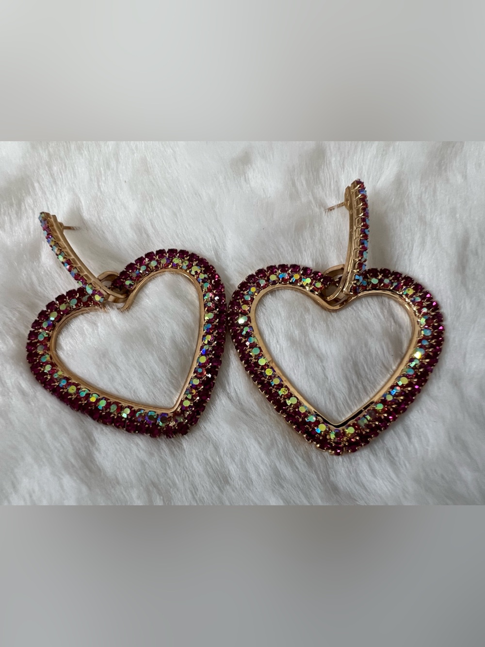 Gold-Tone Sparkling Heart Hoop Earrings with Ruby Crystal Accents